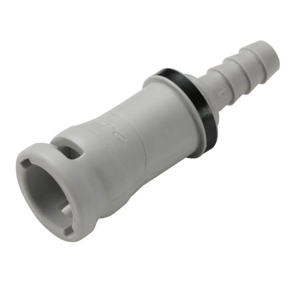 1/4 Hose Barb Valved In-Line Molded Grey Polypro Cplng Body, EPR O-Ring, FKM Seal