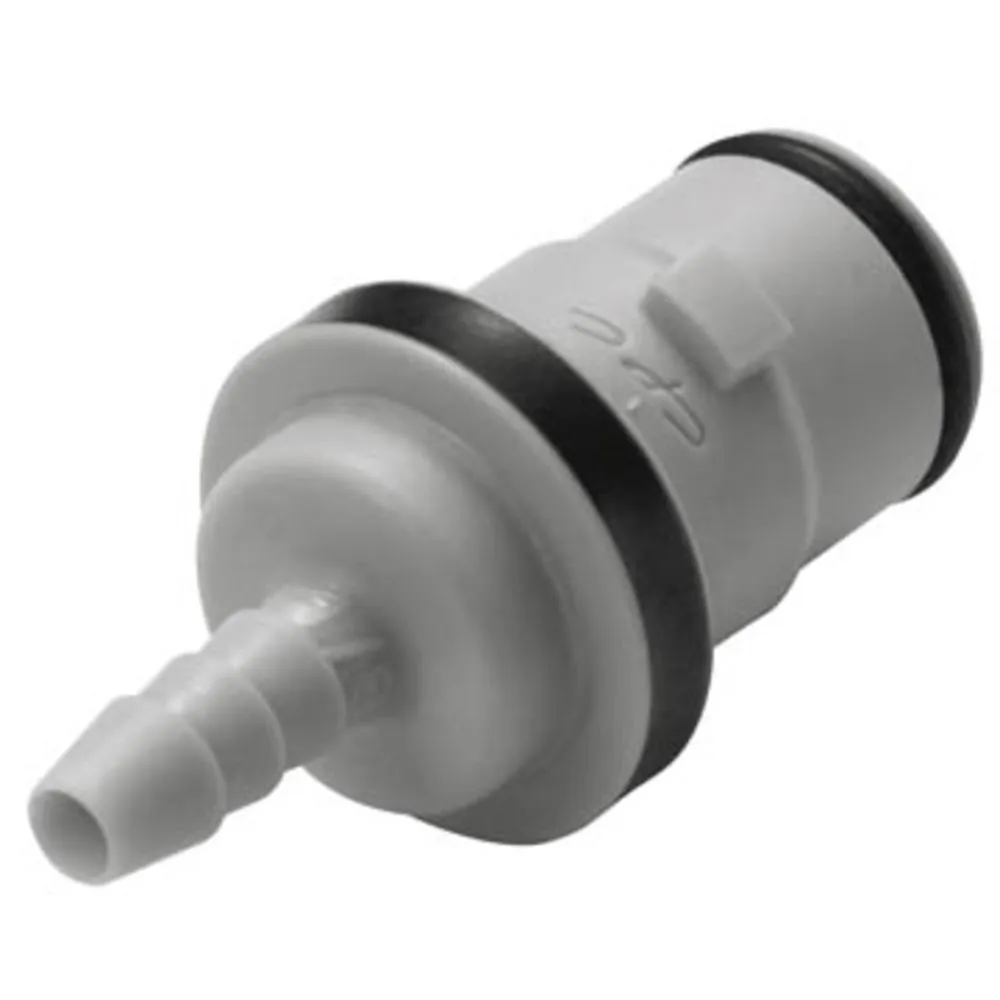 1/8 Hose Barb Valved In-Line Mld Grey Polypro Cplng Insert, EPR O-Ring , FKM Seal