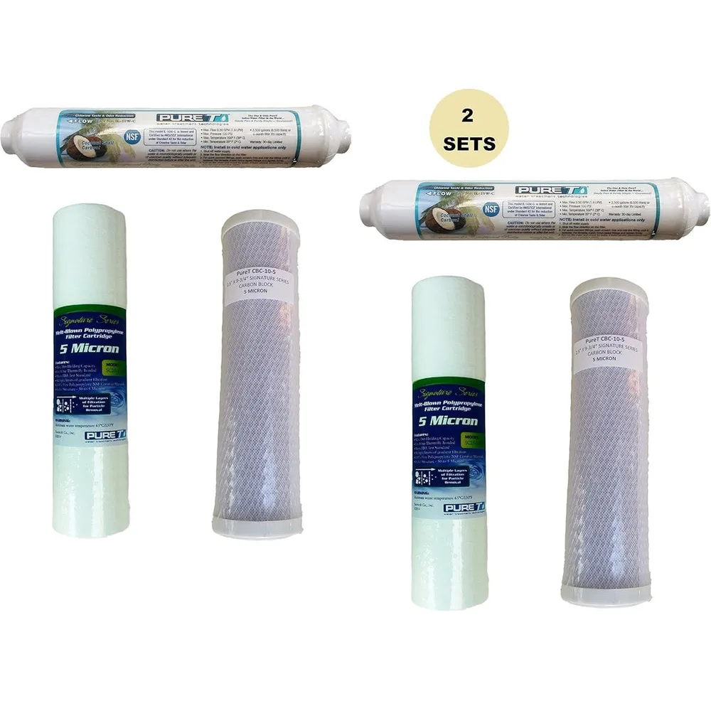 Pureteck Universal Undersink Filter Set, 2 Sets of 3 Filters for 4 Stage RO System