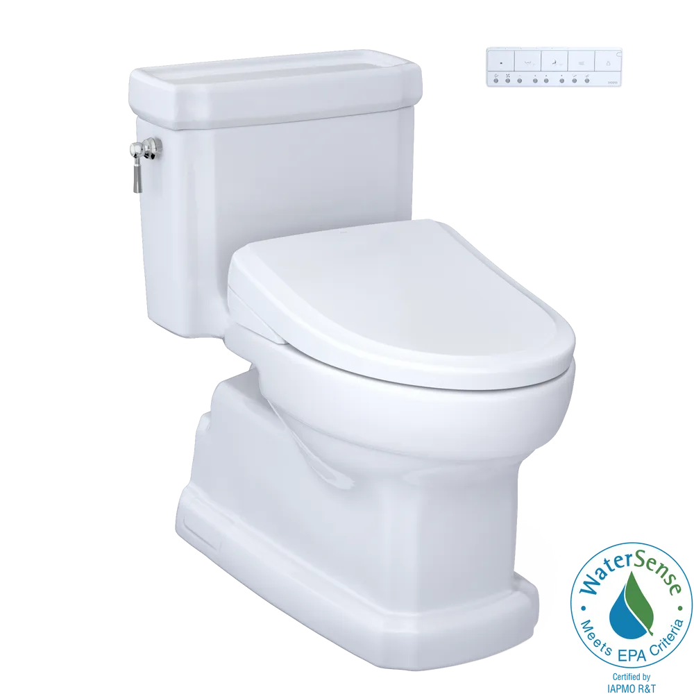 TOTO WASHLET+ Eco Guinevere Elongated 1.28 GPF Universal Height Toilet with S7A Classic Bidet Seat, Cotton White – MW9744734CEFG#01, MW9744734CEFGA#01