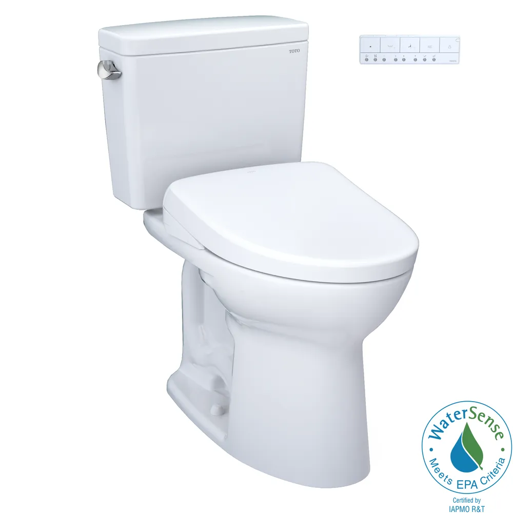 TOTO Drake WASHLET+ Two-Piece Elongated 1.28 GPF TORNADO FLUSH Toilet with S7A Contemporary Bidet Seat, Cotton White – MW7764736CEG#01, MW7764736CEGA#01