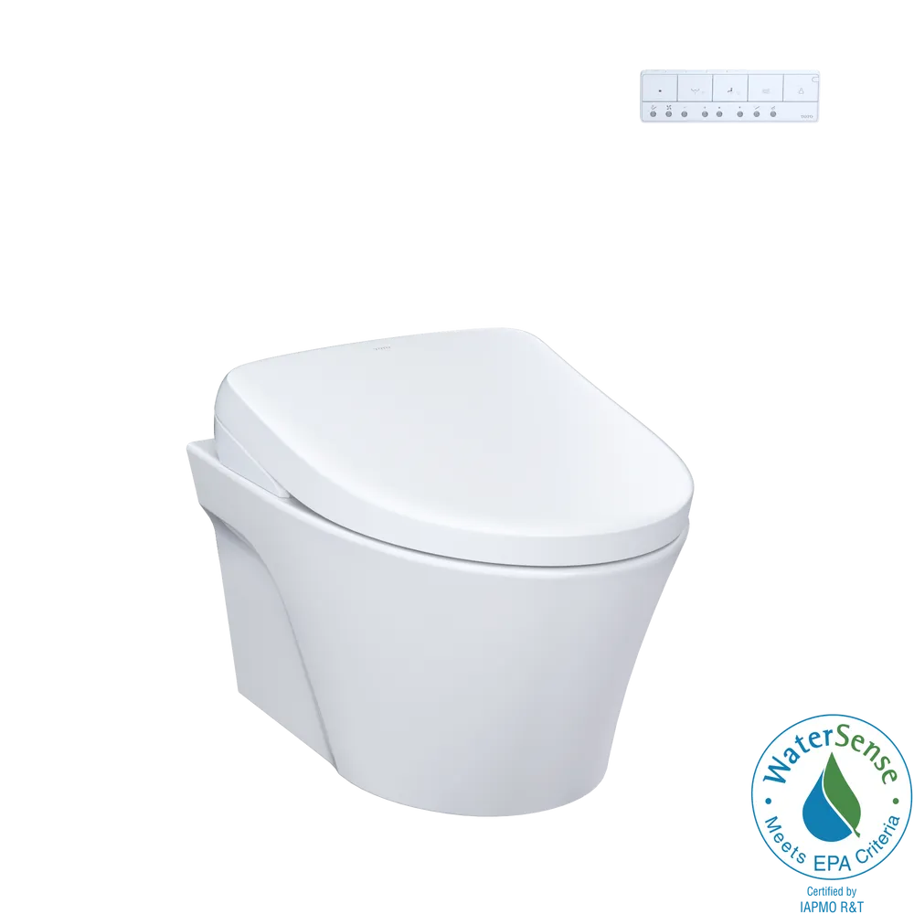 TOTO WASHLET+ AP Wall-Hung Elongated Toilet with S7A Contemporary Bidet Seat and DuoFit In-Wall 0.9 and 1.28 GPF Auto Dual-Flush Tank System, Matte Silver – CWT4264736CMFGA#MS