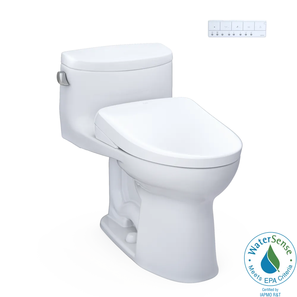 TOTO WASHLET+ Supreme II One-Piece Elongated 1.28 GPF Toilet and WASHLET+ S7 Contemporary Bidet Seat, Cotton White – MW6344726CEFG#01