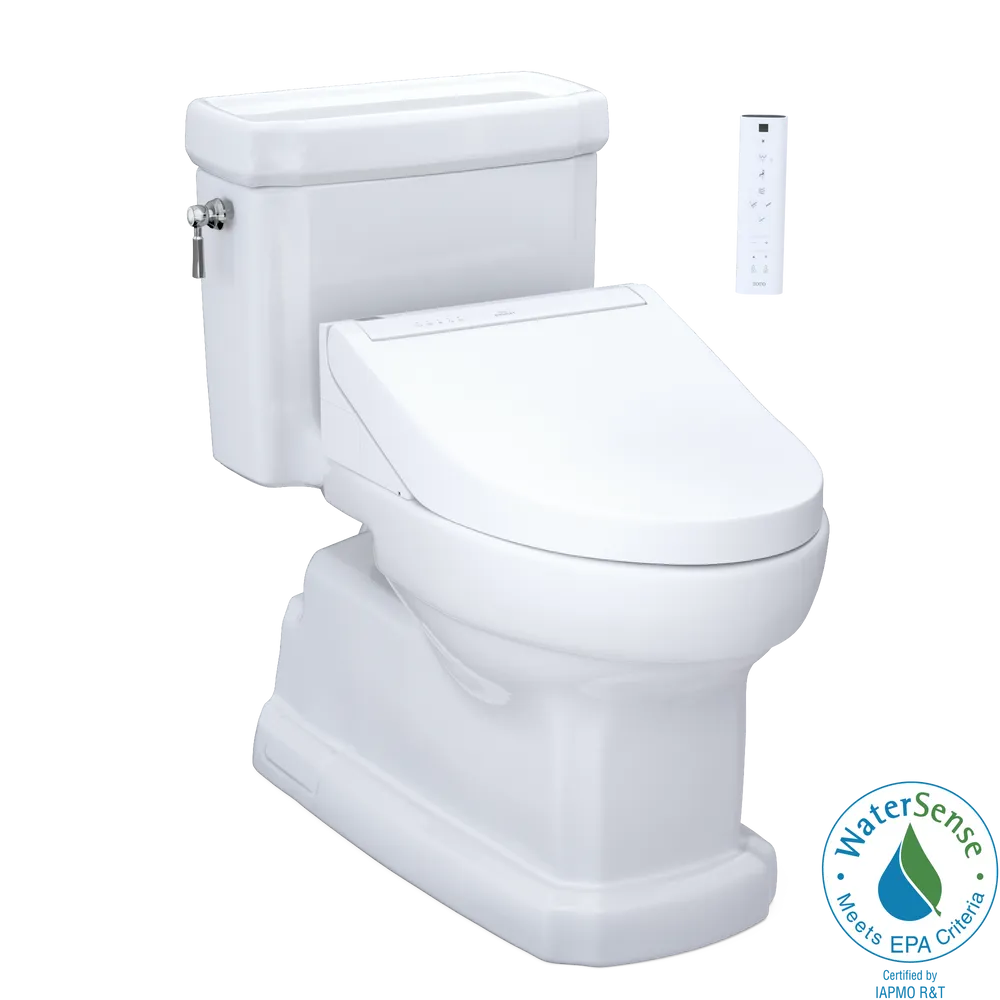 TOTO WASHLET+ Eco Guinevere Elongated 1.28 GPF Universal Height Toilet with C5 Bidet Seat, Cotton White – MW9743084CEFG#01