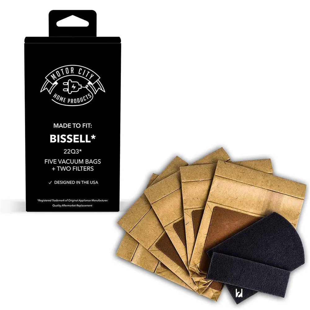 5 Bissell Comparable Zing Bags & 2 Filters, Motor City Home Products Brand Replacement – 2 Packages