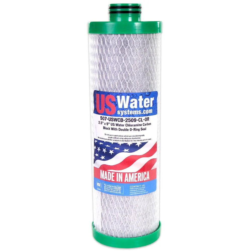US Water Systems Chloramine Carbon Block Filter 2.5 x 9 Double O-Ring Seal