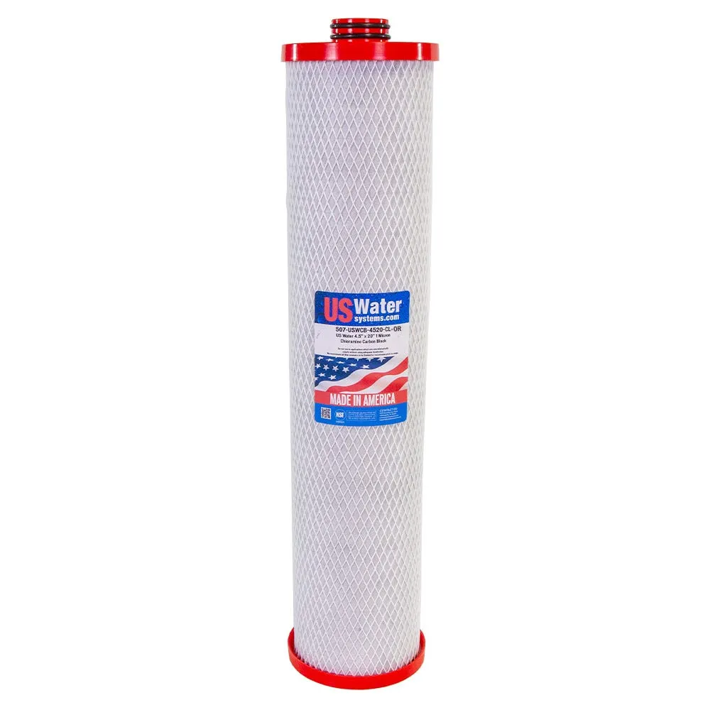 US Water 4.5 x 20 Chloramine Carbon Block Filter Double O-Ring Seal | USWCB-4520-CL-OR