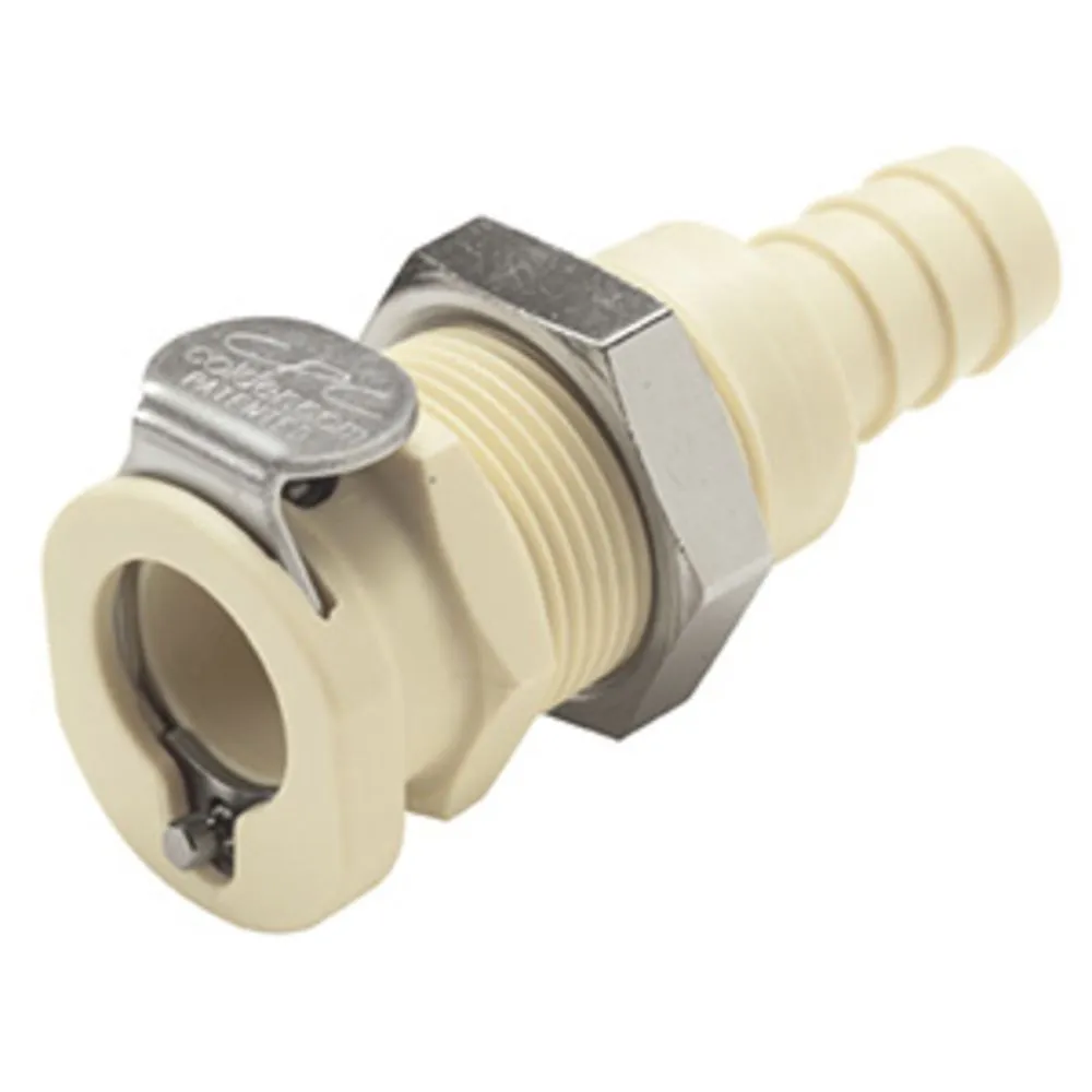 PLCD1600612 Valved Panel Mount Hose Barb Coupling Body 3/8 ID Barb